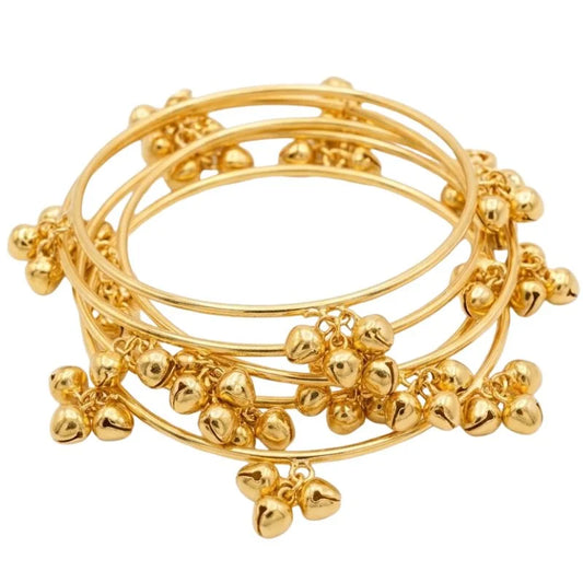 Brass Gold Kashmiri Ghunghroo Bangles Set of 4 Pcs | Traditional Oxidized Indian Festival & Mehndi Jewelry